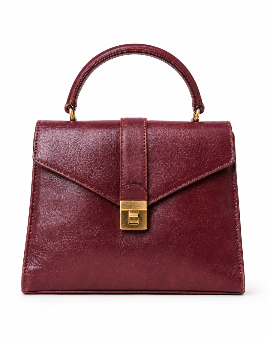 Pre-Owned Burgundy Structured Top Handle Bag