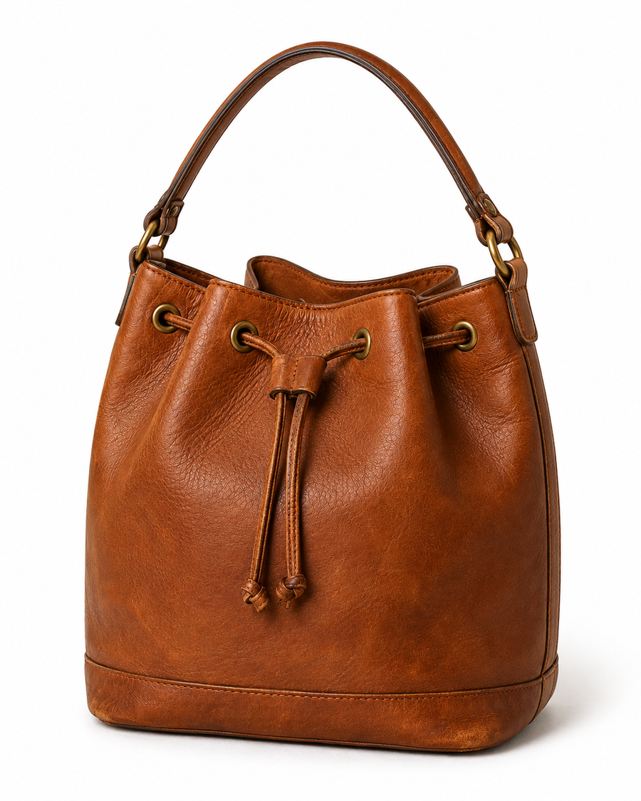 Pre-Owned Cognac Drawstring Bucket Bag