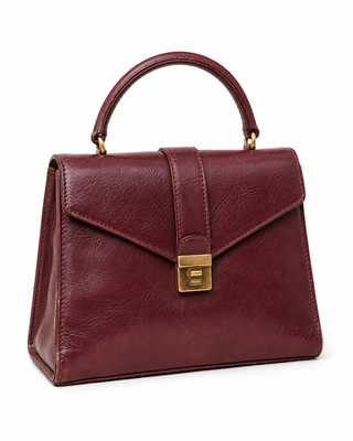 Pre-Owned Burgundy Structured Top Handle Bag - left angle view
