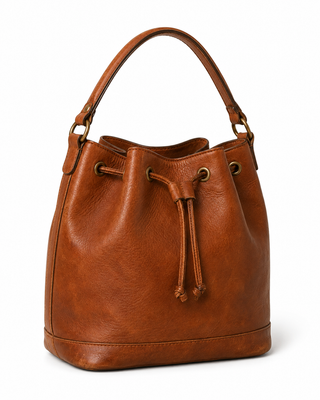 Pre-Owned Cognac Drawstring Bucket Bag - left angle view