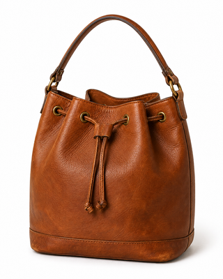 Pre-Owned Cognac Drawstring Bucket Bag - side view