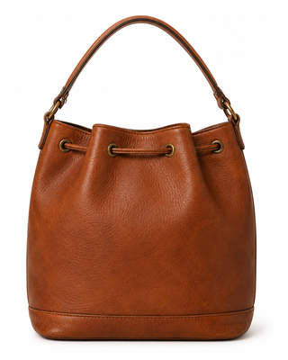 Pre-Owned Cognac Drawstring Bucket Bag - back view