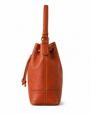 Pre-Owned Cognac Drawstring Bucket Shoulder Bag - side view