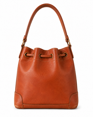 Pre-Owned Cognac Drawstring Bucket Shoulder Bag - back view