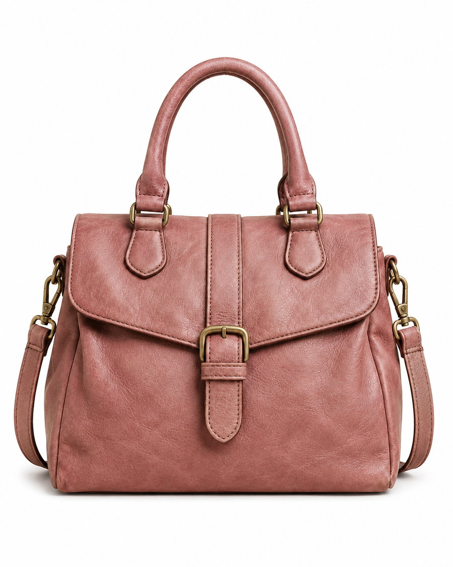 Pre-Owned Dusty Rose Buckle Satchel Bag - front view