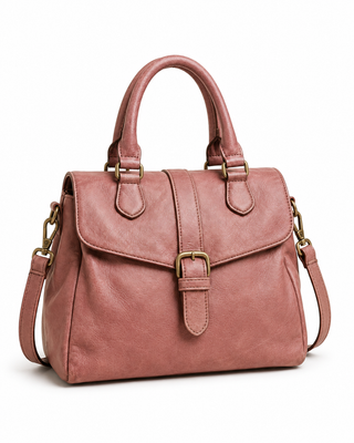 Pre-Owned Dusty Rose Buckle Satchel Bag - left angle view