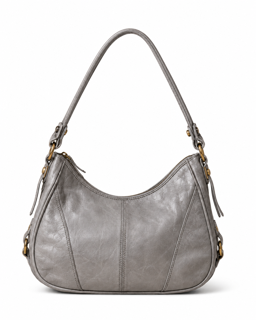 Pre-Owned Light Gray Curved Shoulder Bag - front view