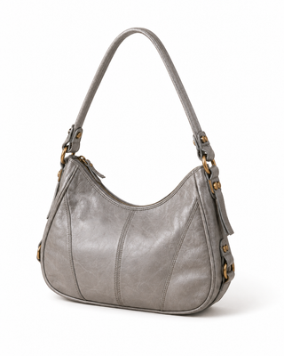 Pre-Owned Light Gray Curved Shoulder Bag - left angle view