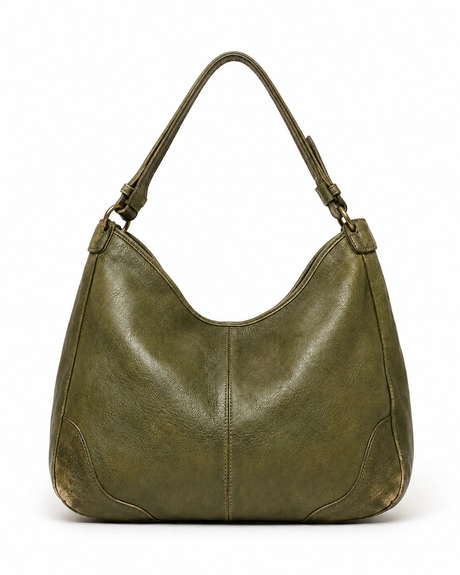 Pre-Owned Olive Slouchy Hobo Shoulder Bag - front view