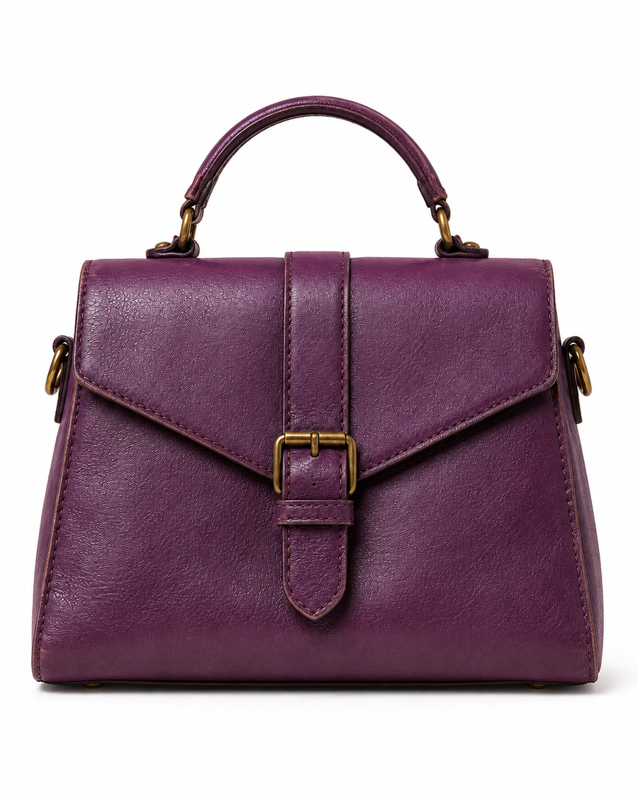 Pre-Owned Plum Envelope-Flap Top Handle Bag - front view