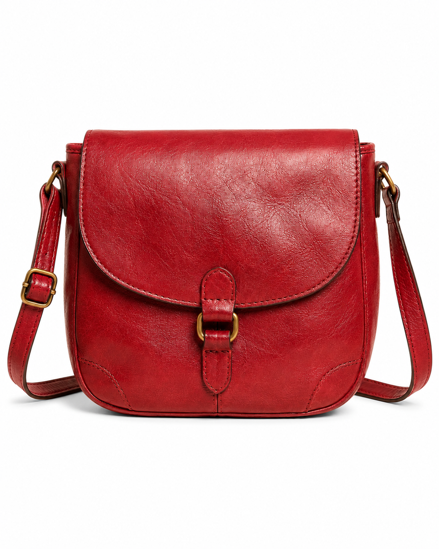 Pre-Owned Red Rounded-Flap Crossbody Bag - front view