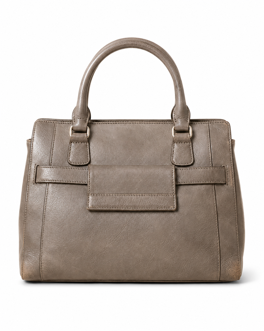 Pre-Owned Taupe Structured Top Handle Handbag - front view