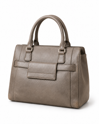 Pre-Owned Taupe Structured Top Handle Handbag - left angle view