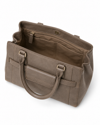 Pre-Owned Taupe Structured Top Handle Handbag - right angle view